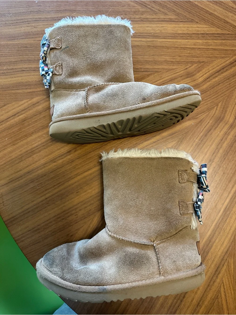 UGG Kids Chestnut Suede Bow Accent Shearling Boots